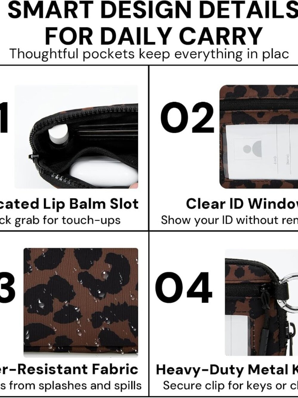 Wristlet Wallet for Women with Clear ID Window, Zip Coin Purse and Keychain - Picture 5 of 7